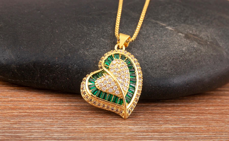 Nidin New Trendy Love Heart Shape Pave Shiny Crystal Zircon Pendant Necklace For Female Male Aesthetic Lucky Jewelry Accessories