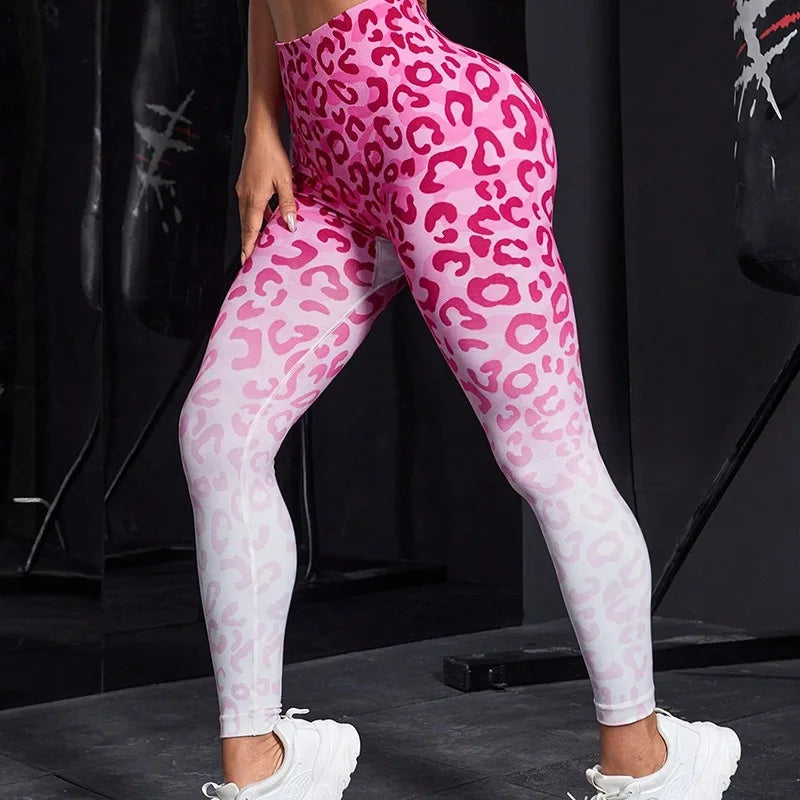 Sexy Leopard Leggings Women Seamless Slim Leggings Sports Fitness Running Pants High Waist Hip Liftting Fashion Elastic Tights