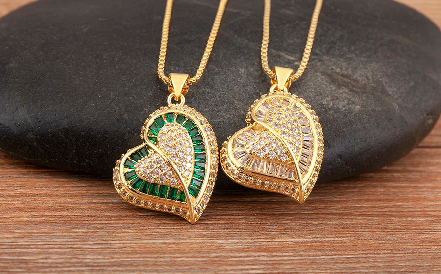 Nidin New Trendy Love Heart Shape Pave Shiny Crystal Zircon Pendant Necklace For Female Male Aesthetic Lucky Jewelry Accessories