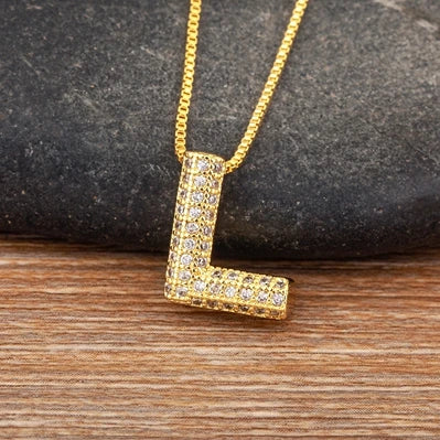 Trendy Initials English Alphabet 26 A-Z Letter Pendant Gold Plating Family Name Capital Necklace for Women