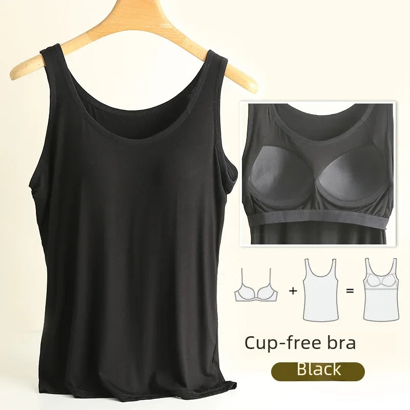 Women Vest Chest Pad Strap Thin Fit Bra One-piece Base Shirt Breathable Comfortable Back Beauty Cotton Pad