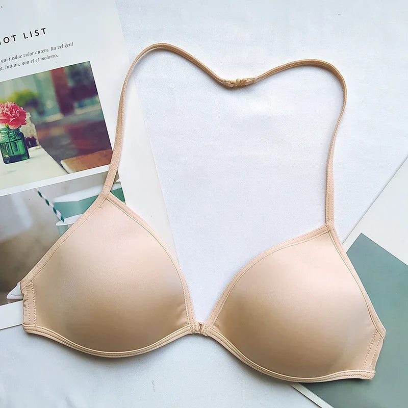 Sexy Thin Seamless Bras Women Triangle Cup Underwear Female Beauty Back Front Buckle Bra Cross Straps Tops Lingerie New