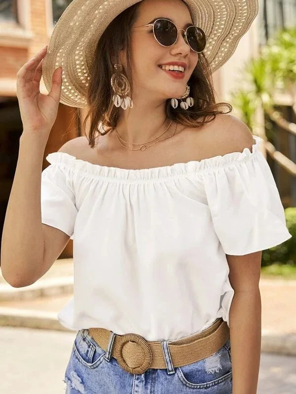 Spring/Summer New Off Shoulder Ruffle Edge Shirt for Women