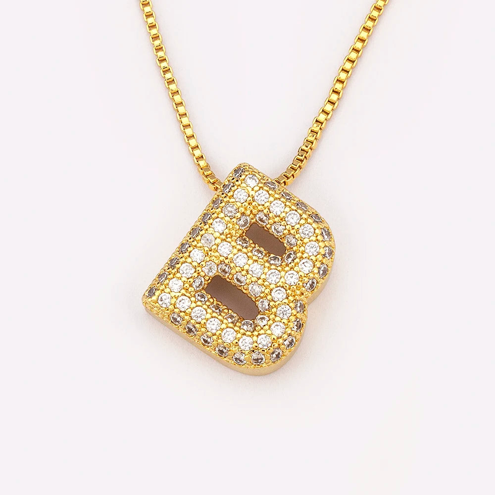 Trendy Initials English Alphabet 26 A-Z Letter Pendant Gold Plating Family Name Capital Necklace for Women