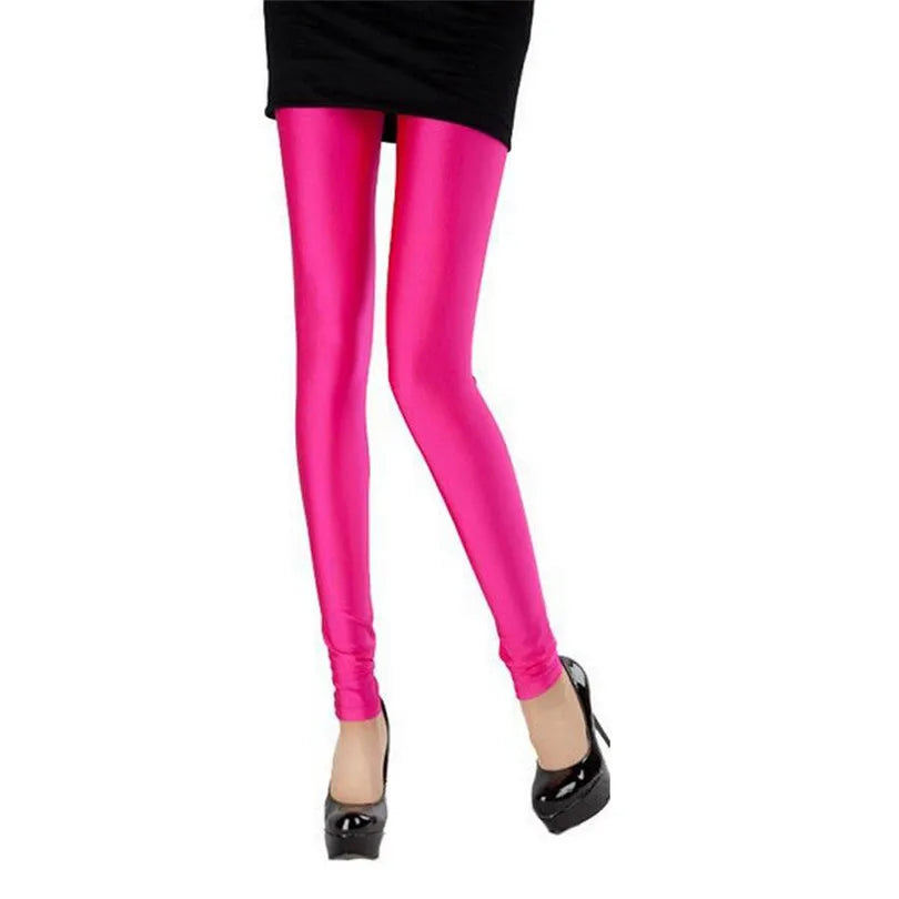 New Spring Solid Candy Neon Leggings for Women High Stretched Female Legging Pants Girl Clothing Leggins Plug Size