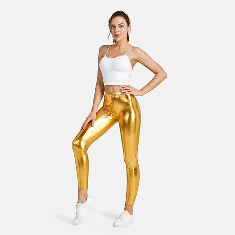 Women Leggings Sexy Tights Pants for Women Metallic Gold Shiny Dance Yoga Leggings Women Trousers Punk Rock Pants Pantalon Femme