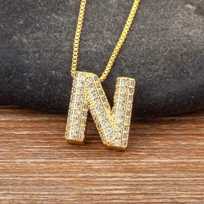 Trendy Initials English Alphabet 26 A-Z Letter Pendant Gold Plating Family Name Capital Necklace for Women