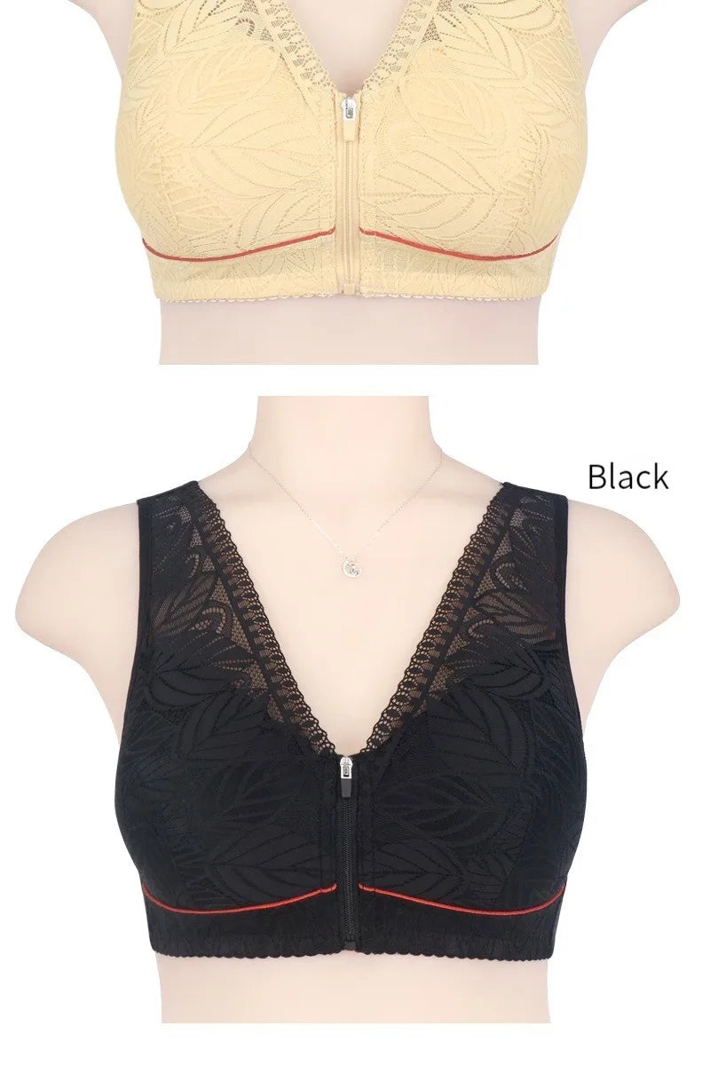 Soft cotton cups before the zipper in the elderly underwear breathable women without steel ring tank top lace large size bra