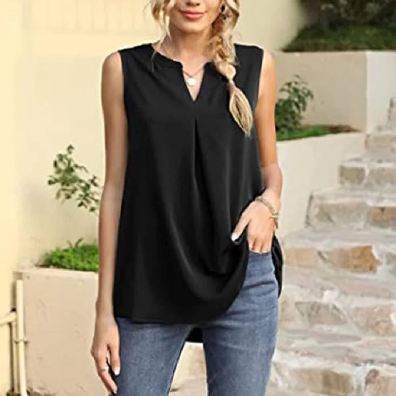 Europe and the United States summer new pure color V sleeveless party wear casual comfortable vest