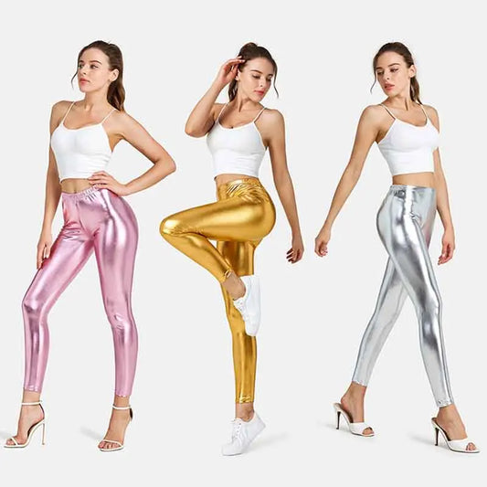 Women Leggings Sexy Tights Pants for Women Metallic Gold Shiny Dance Yoga Leggings Women Trousers Punk Rock Pants Pantalon Femme