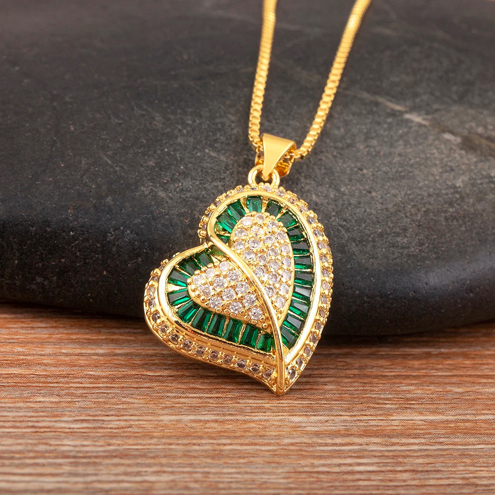 Nidin New Trendy Love Heart Shape Pave Shiny Crystal Zircon Pendant Necklace For Female Male Aesthetic Lucky Jewelry Accessories