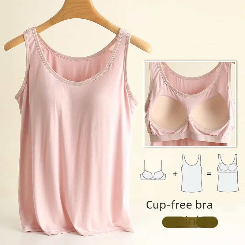 Women Vest Chest Pad Strap Thin Fit Bra One-piece Base Shirt Breathable Comfortable Back Beauty Cotton Pad