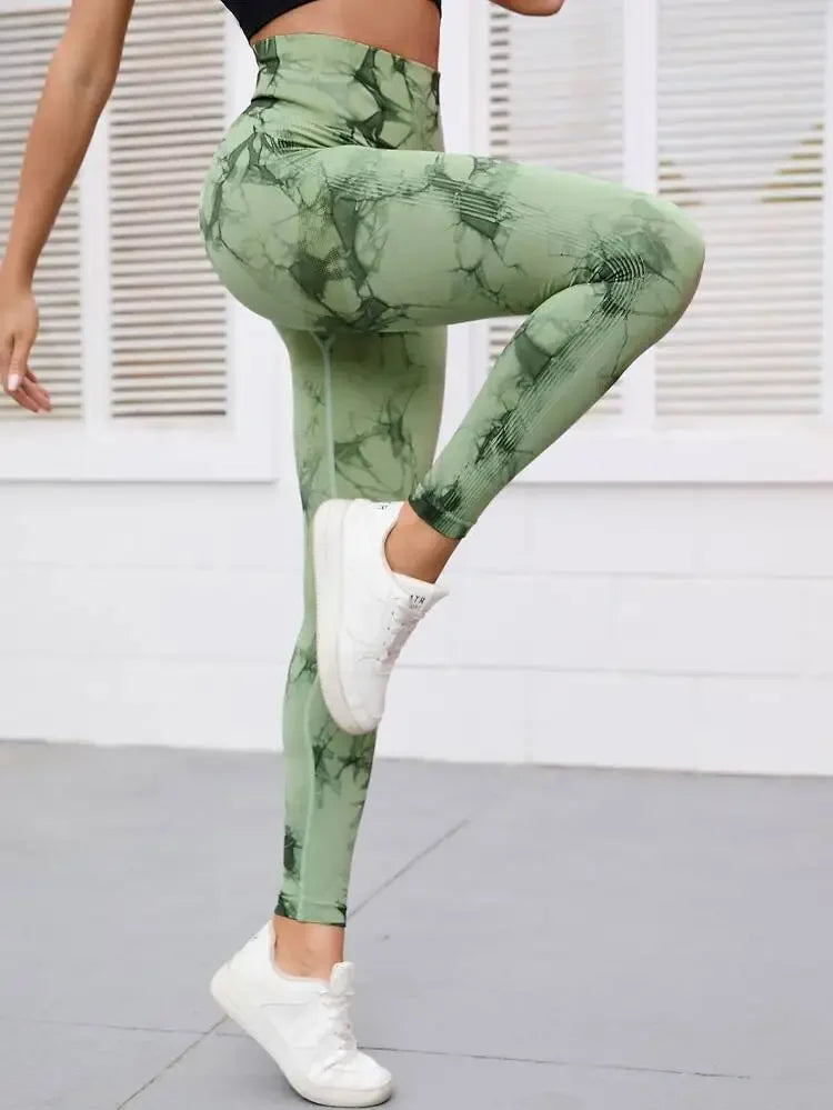 Tie-dye Yoga Pants Women's High-waist Abdomen Peach Hip Fitness Pants Stretch Sports Leggings