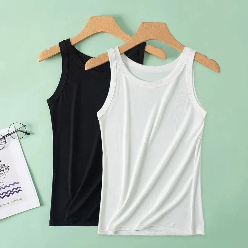 3-piece Ladies Solid Color Vest Young Woman Threaded Camisole