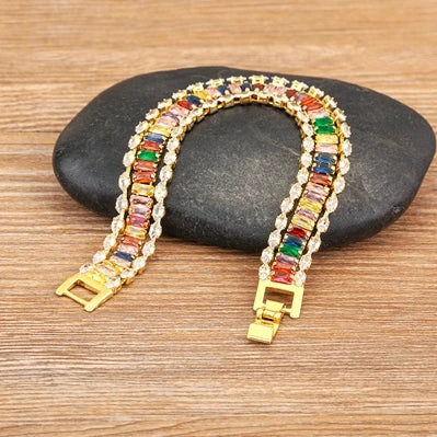 High Quality Multicolor Full Zircon Bracelets for Women Ladies Wedding Rainbow Charm Boho Hand Chain Party Jewelry Gifts