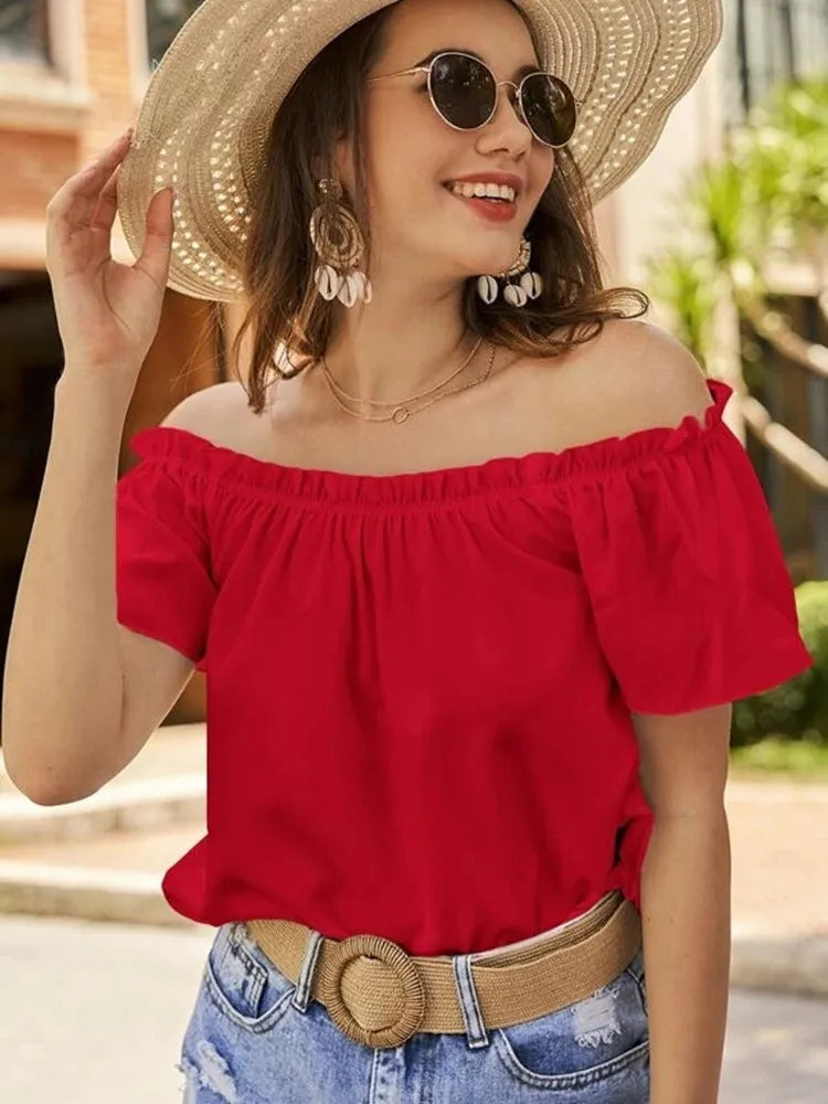 Spring/Summer New Off Shoulder Ruffle Edge Shirt for Women