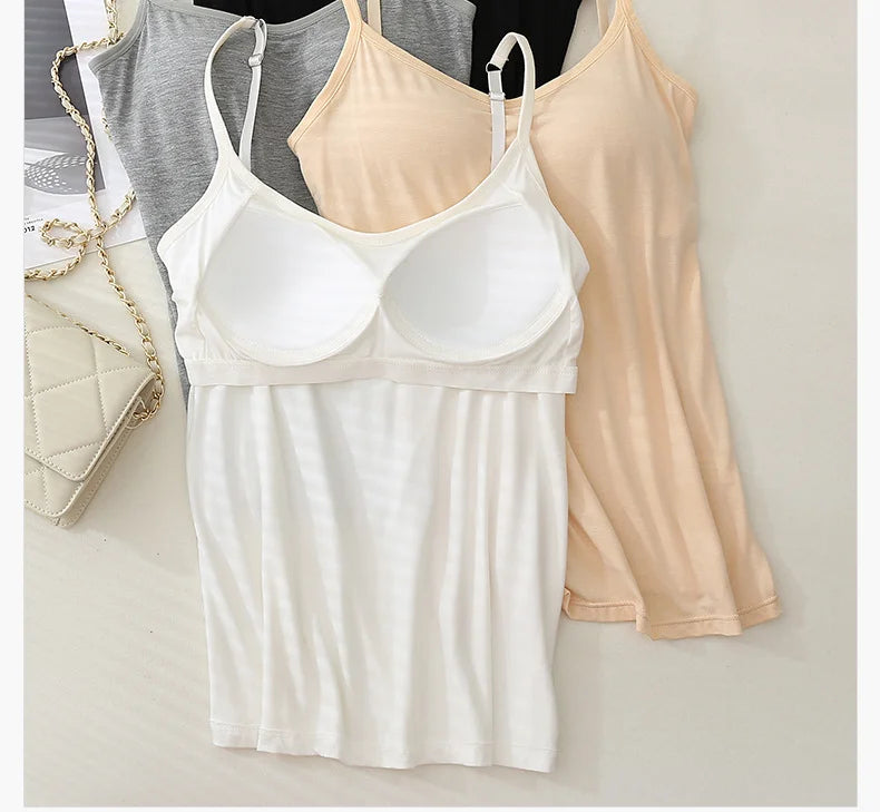 Women Vest Chest Pad Strap Thin Fit Bra One-piece Base Shirt Breathable Comfortable Back Beauty Cotton Pad