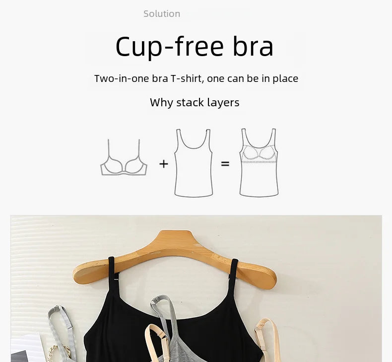 Women Vest Chest Pad Strap Thin Fit Bra One-piece Base Shirt Breathable Comfortable Back Beauty Cotton Pad