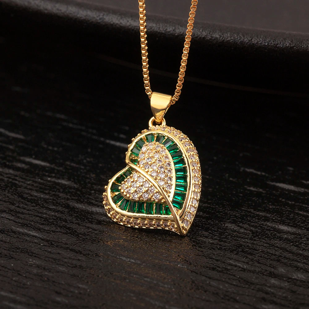 Nidin New Trendy Love Heart Shape Pave Shiny Crystal Zircon Pendant Necklace For Female Male Aesthetic Lucky Jewelry Accessories