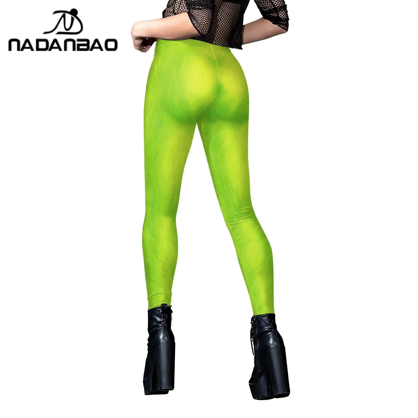 Green Holiday Party Leggings Women Mid Waist Elastic Tights Trousers Female Sexy Fashion Long Pants