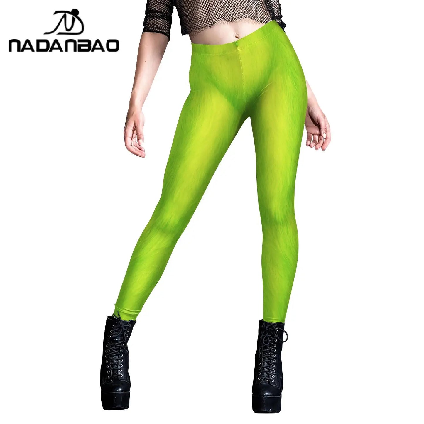 Green Holiday Party Leggings Women Mid Waist Elastic Tights Trousers Female Sexy Fashion Long Pants