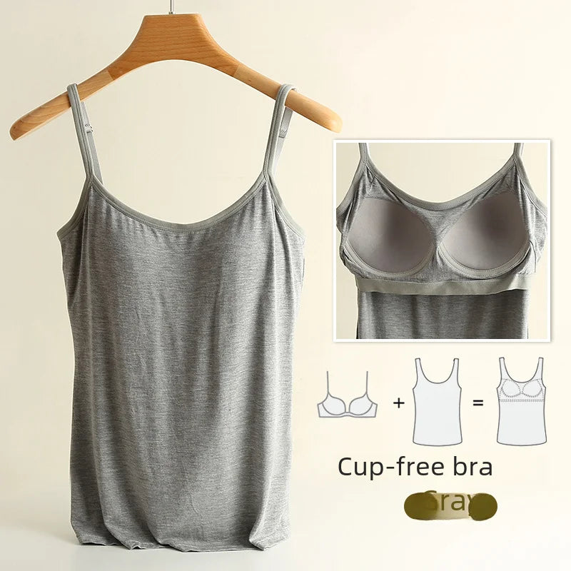 Women Vest Chest Pad Strap Thin Fit Bra One-piece Base Shirt Breathable Comfortable Back Beauty Cotton Pad