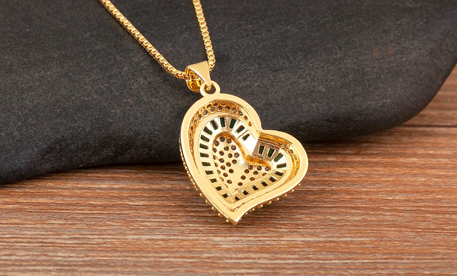 Nidin New Trendy Love Heart Shape Pave Shiny Crystal Zircon Pendant Necklace For Female Male Aesthetic Lucky Jewelry Accessories