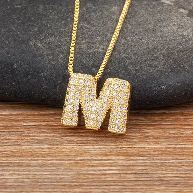 Trendy Initials English Alphabet 26 A-Z Letter Pendant Gold Plating Family Name Capital Necklace for Women