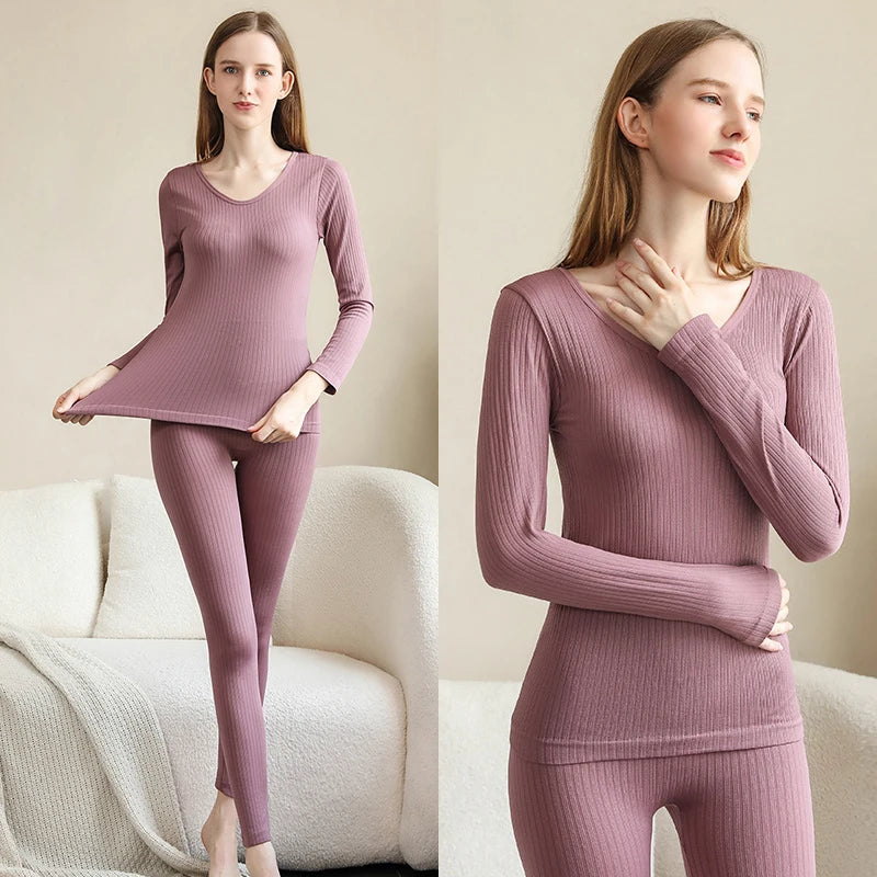 2 Pieces Women's Thermal Underwear Winter Clothes Seamless Thick Warm Suit Lingerie Femme Legging Thermal Long Sleeve Top