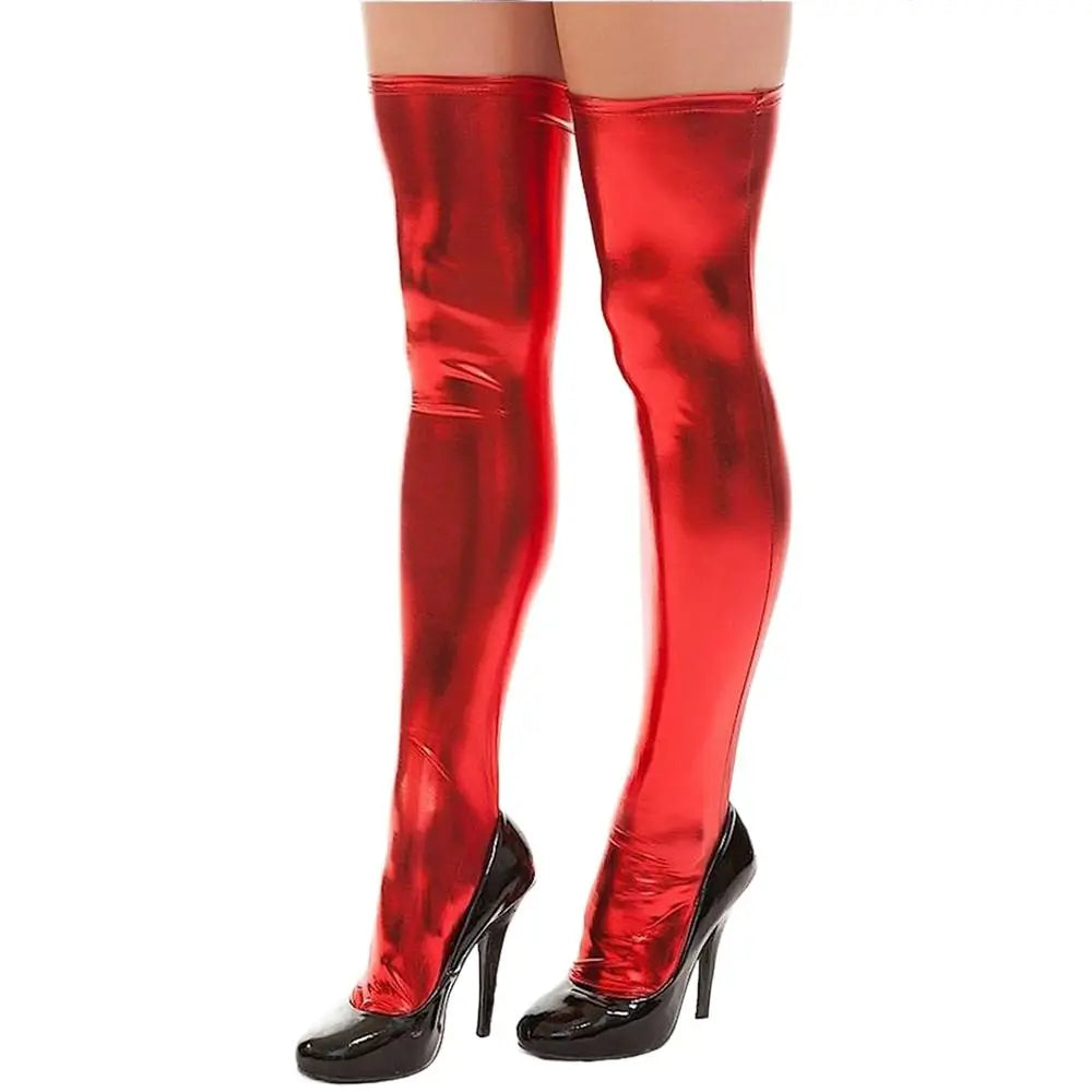 New Women Thigh High Socks Over Knees Socks PU Leather Casual Long Overknee Socks Black Red Silver Gold Stockings