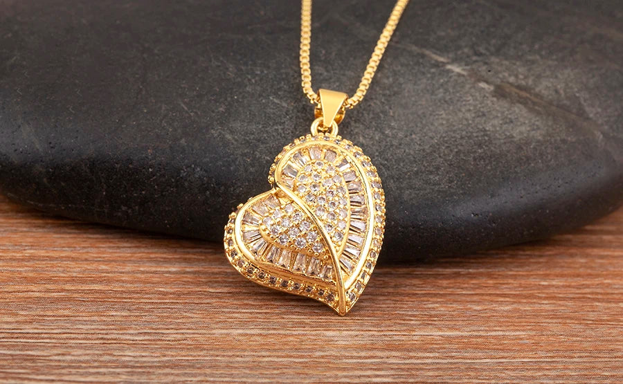 Nidin New Trendy Love Heart Shape Pave Shiny Crystal Zircon Pendant Necklace For Female Male Aesthetic Lucky Jewelry Accessories