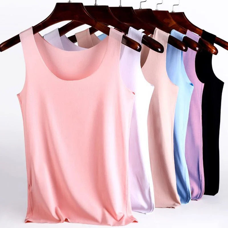 Women Summer Tight fit No trace Tanks Camis Vest Fashion Casual Sleeveless Ladies Street Tanks Tops Tees Hotsweet Bra