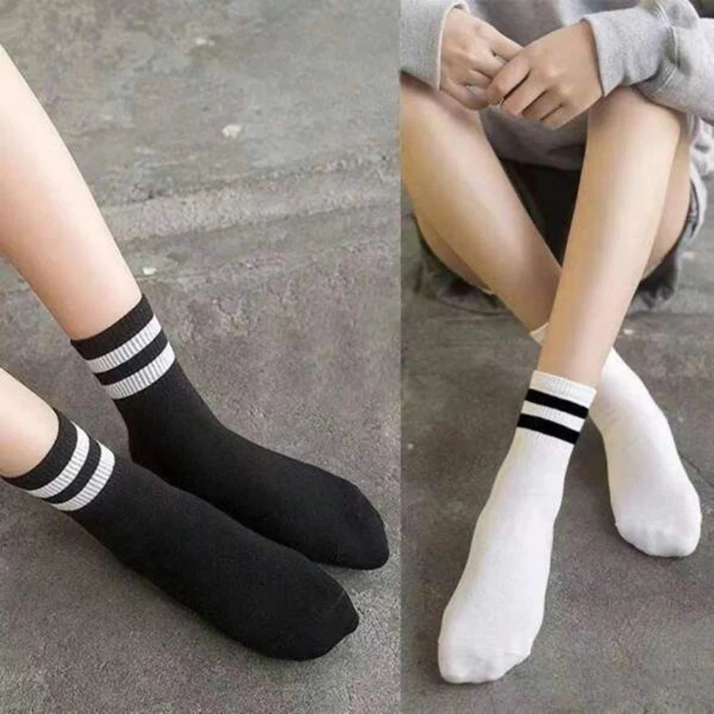 4/8/12 Pairs Versatile Women's Socks Parallel Bar Pattern Fashion Breathable Autumn High Quality Women's Mid Length Socks