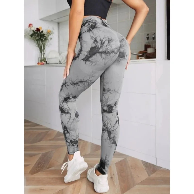 High Waist Leggings Women Tie Dye Leggings Fitness Sports Running Yoga Pants Hip Liftting Elastic Knitting Tights