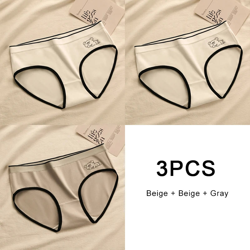 3PCS Soft Briefs Comfortable Sexy Mid-rise Lingerie for Ladies Sports Panty Women Underwears Intimate Underwear Women's Panties