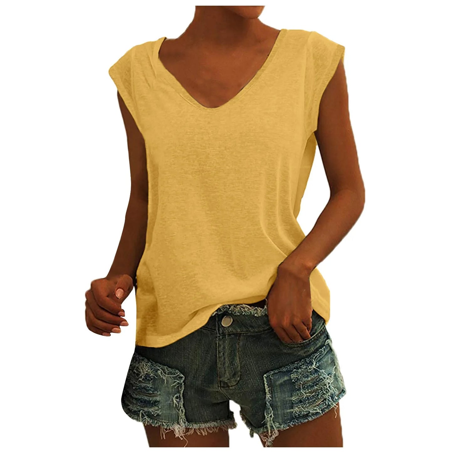 Summer Camisole Women'S V-Neck Vest Colored Cotton Solid Color T-Shirt Casual Sleeveless Vest Loose Top Fitted Vest Women'S Clot