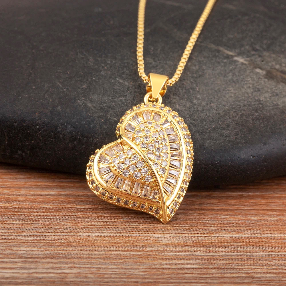 Nidin New Trendy Love Heart Shape Pave Shiny Crystal Zircon Pendant Necklace For Female Male Aesthetic Lucky Jewelry Accessories