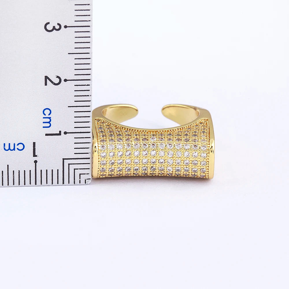 Geometric Zircon Rings For Women Gold Plated Punk Rock Open Adjusted  Accessories Jewelry Gift Bijoux Femme