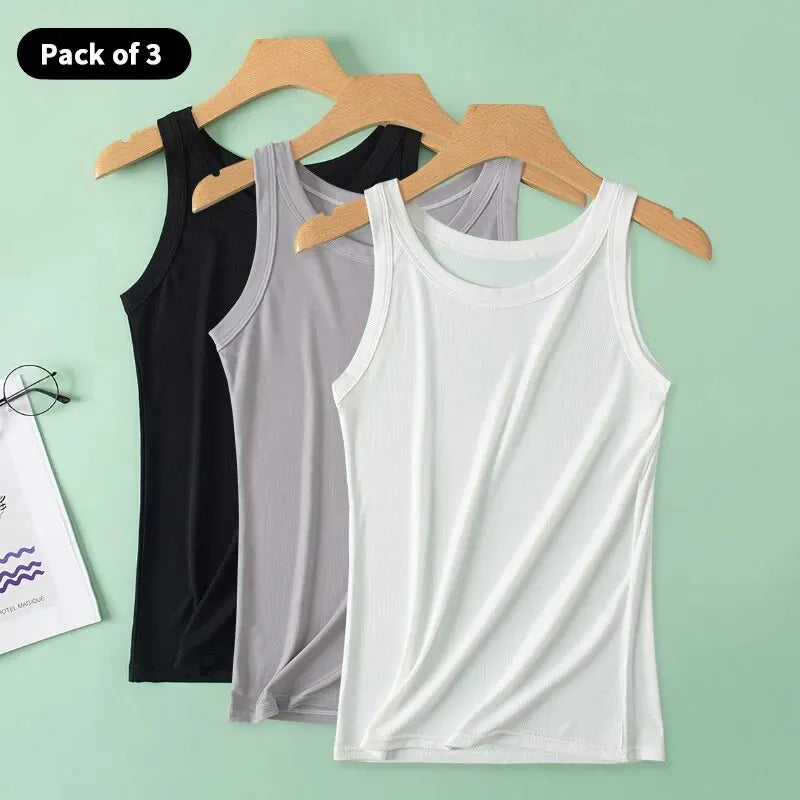 3-piece Ladies Solid Color Vest Young Woman Threaded Camisole