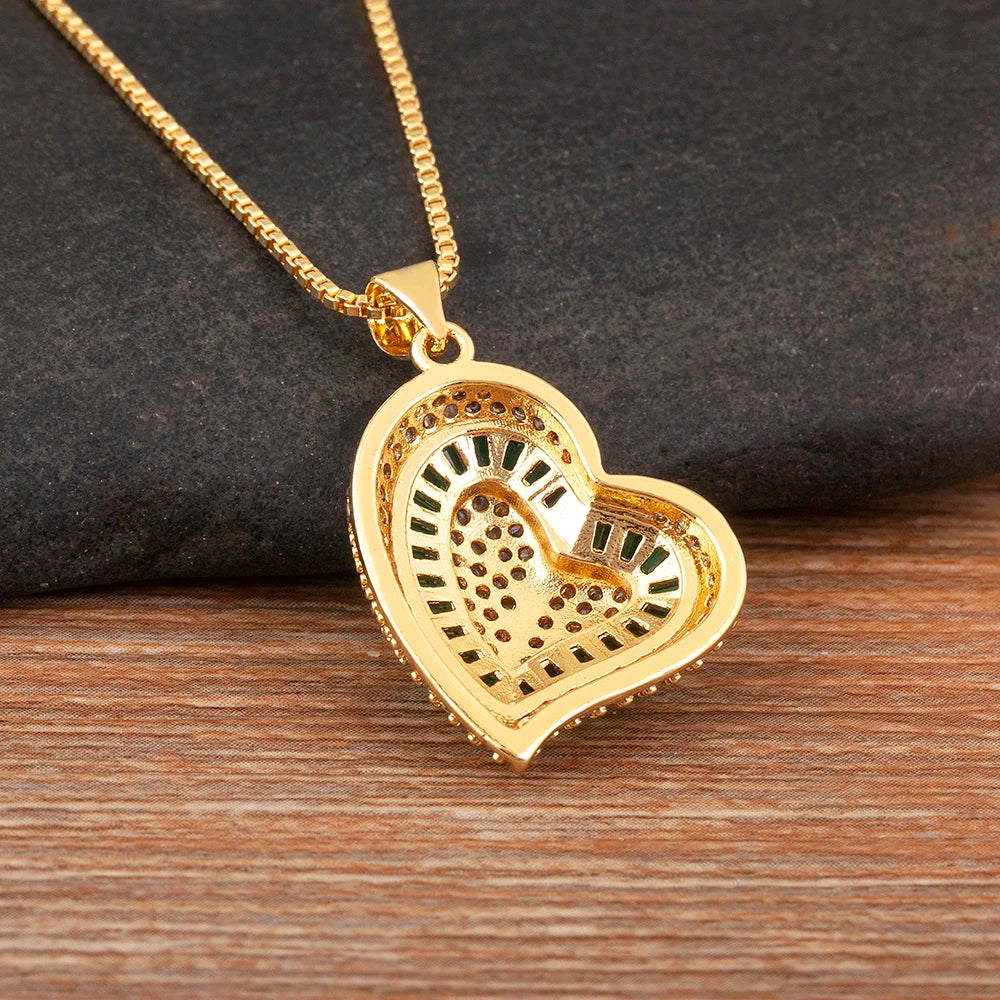 Nidin New Trendy Love Heart Shape Pave Shiny Crystal Zircon Pendant Necklace For Female Male Aesthetic Lucky Jewelry Accessories