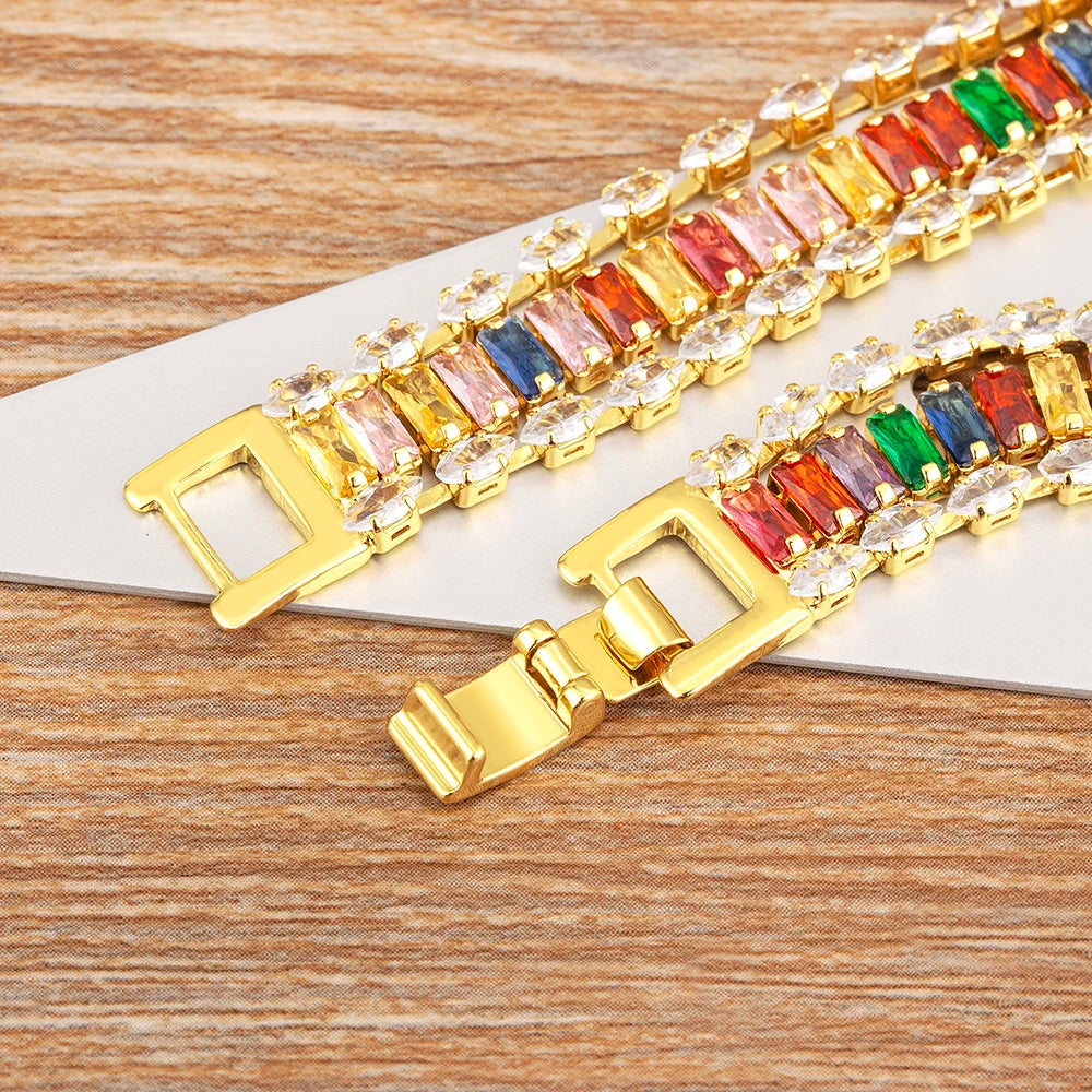 High Quality Multicolor Full Zircon Bracelets for Women Ladies Wedding Rainbow Charm Boho Hand Chain Party Jewelry Gifts