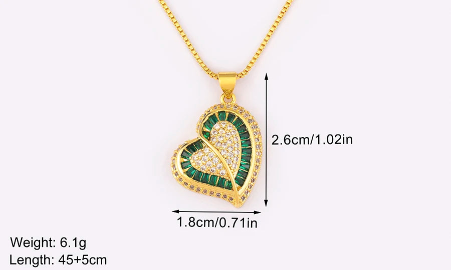 Nidin New Trendy Love Heart Shape Pave Shiny Crystal Zircon Pendant Necklace For Female Male Aesthetic Lucky Jewelry Accessories