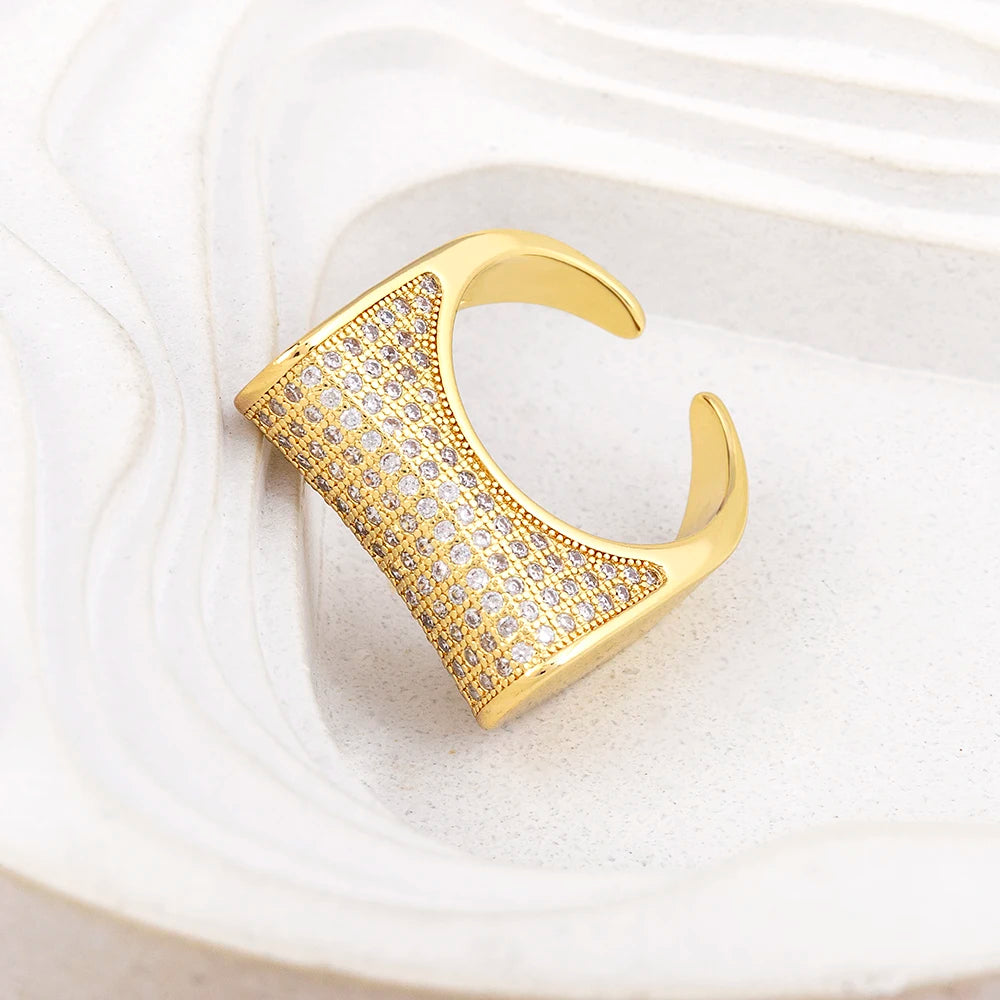 Geometric Zircon Rings For Women Gold Plated Punk Rock Open Adjusted  Accessories Jewelry Gift Bijoux Femme