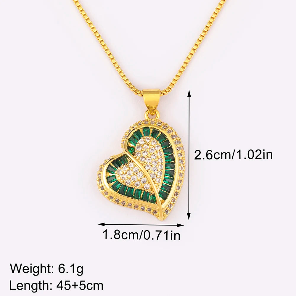 Nidin New Trendy Love Heart Shape Pave Shiny Crystal Zircon Pendant Necklace For Female Male Aesthetic Lucky Jewelry Accessories