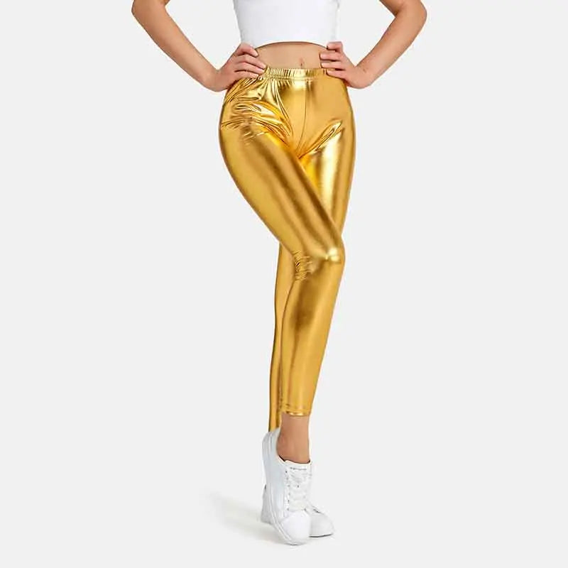 Women Leggings Sexy Tights Pants for Women Metallic Gold Shiny Dance Yoga Leggings Women Trousers Punk Rock Pants Pantalon Femme