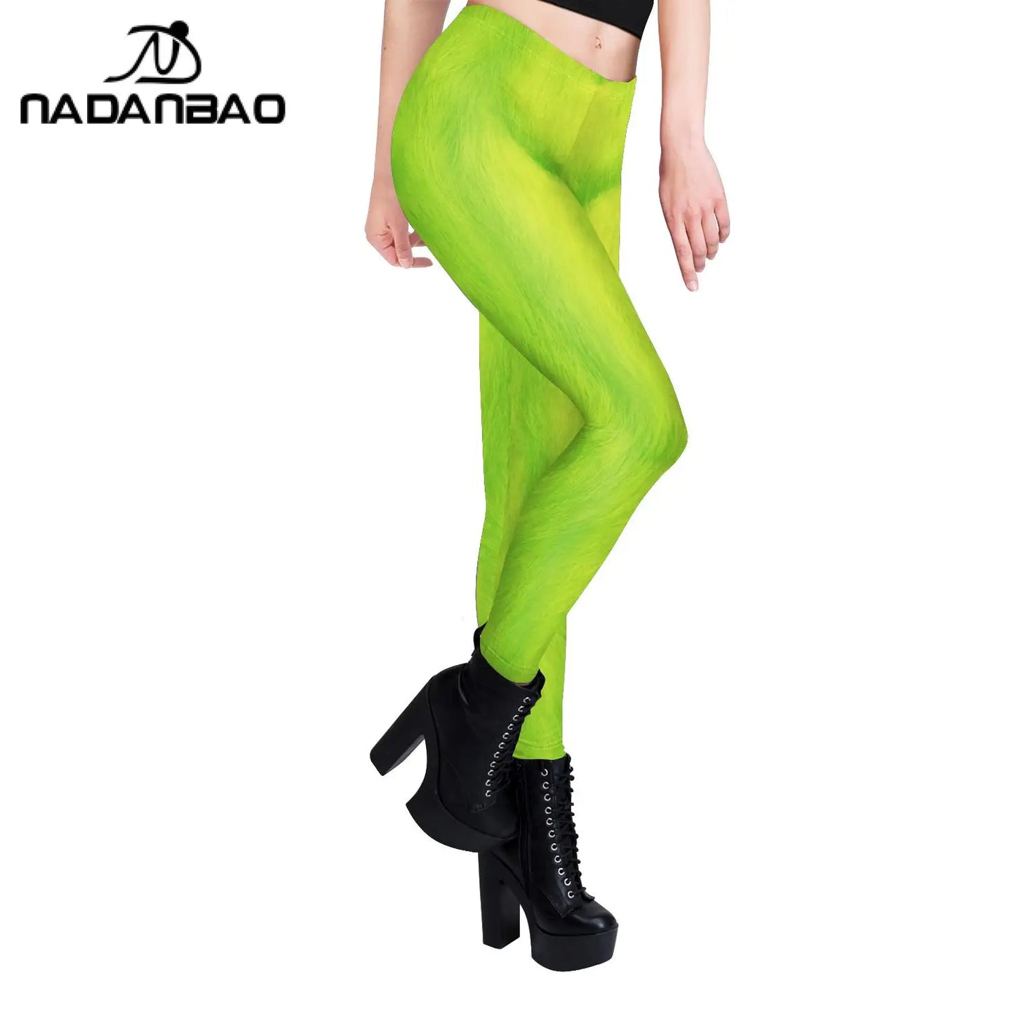 Green Holiday Party Leggings Women Mid Waist Elastic Tights Trousers Female Sexy Fashion Long Pants