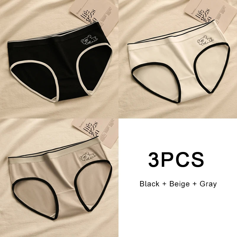 3PCS Soft Briefs Comfortable Sexy Mid-rise Lingerie for Ladies Sports Panty Women Underwears Intimate Underwear Women's Panties