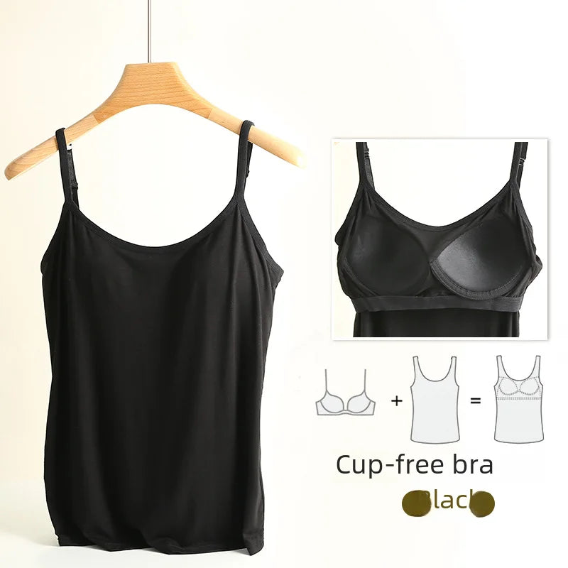 Women Vest Chest Pad Strap Thin Fit Bra One-piece Base Shirt Breathable Comfortable Back Beauty Cotton Pad