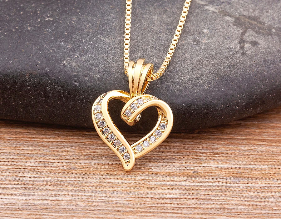 Spiral Design Heart Pendant Necklace For Women Lovers Clavicle Chain Chocker Female Cute Zircon Jewlery