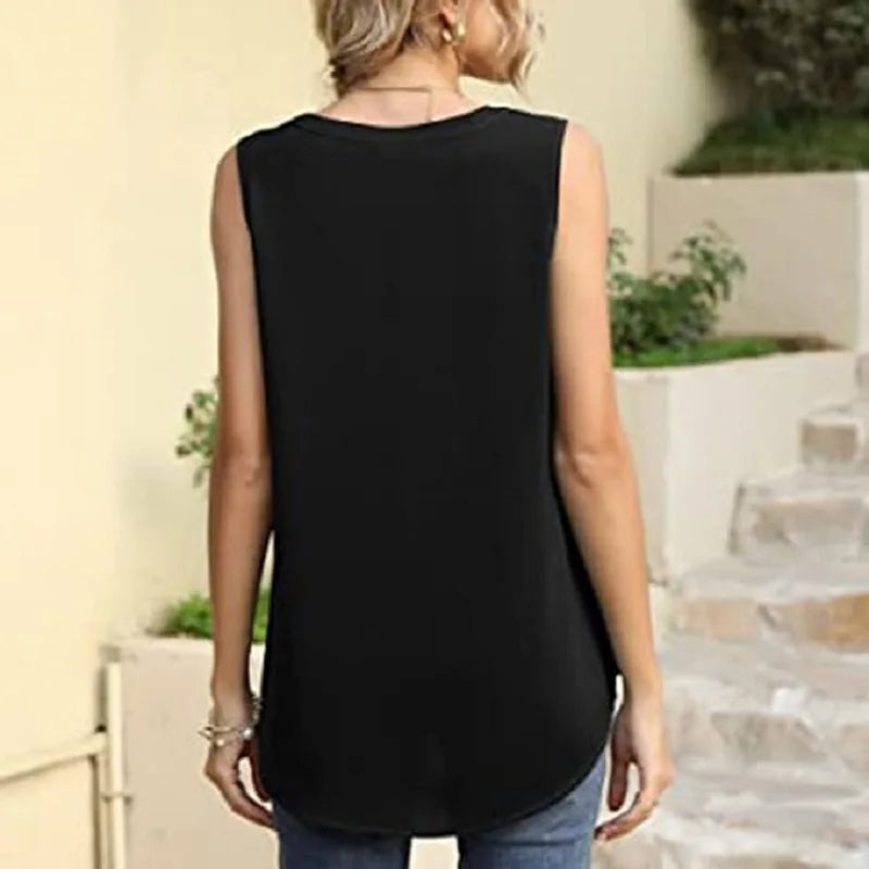 Europe and the United States summer new pure color V sleeveless party wear casual comfortable vest